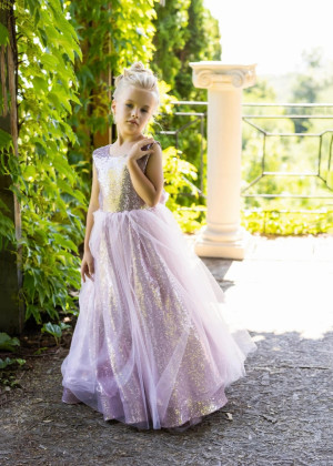Rose Pink Sequin Tulle V Back Flower Girl Dress